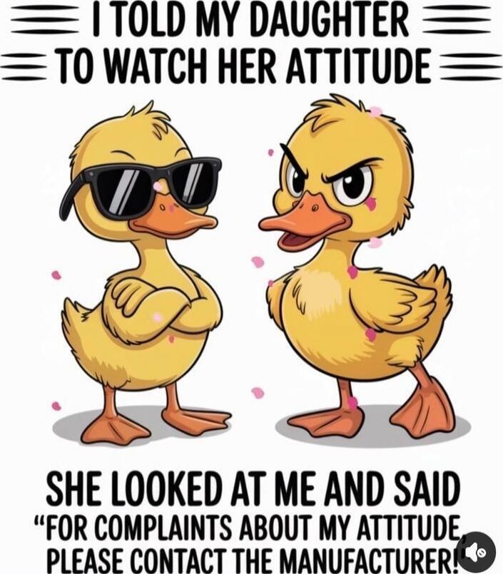 I TOLD MY DAUGHTER TO WATCH HER ATTITUDE SHE LOOKED AT ME AND SAID 