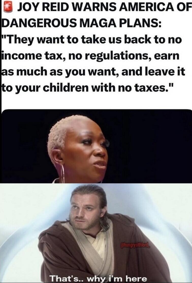 [REDACTED] WARNS AMERICA OF DANGEROUS MAGA PLANS: 'They want to take us back to no income tax, no regulations, earn as much as you want, and leave it to your children with no taxes.' That's.. why i'm here