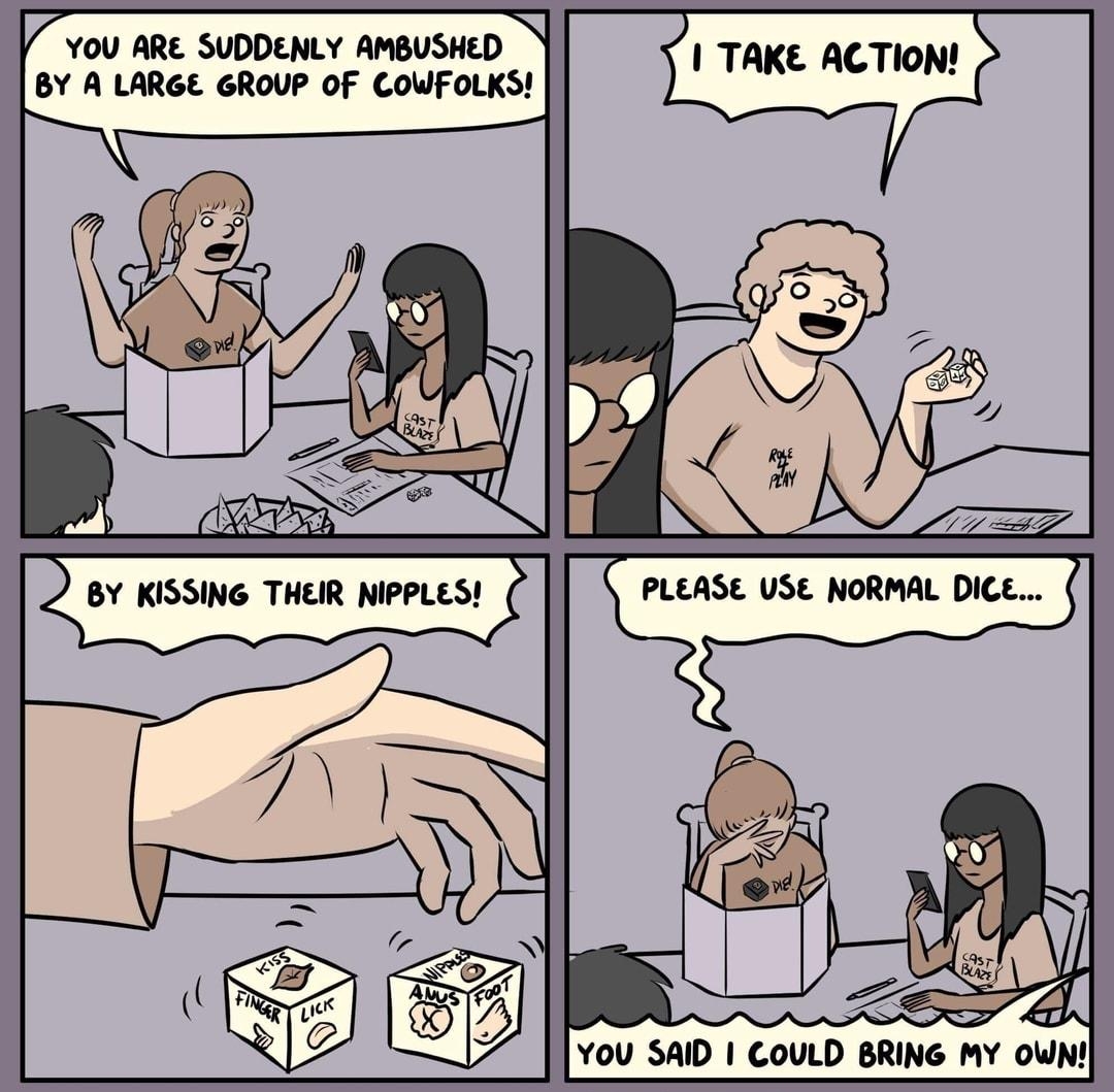 YOU ARE SUDDENLY AMBUSHED BY A LARGE GROUP OF COWFOLKS BY KISSING THEIR NIPPLES 74 Dicey STuATION oo