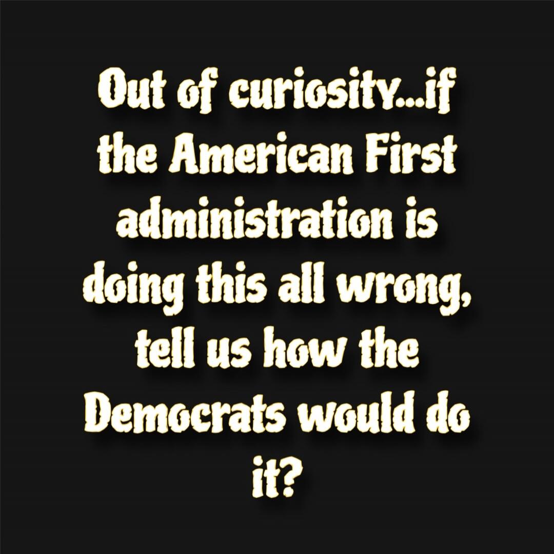 Out of curiosity...if the American First administration is doing this all wrong, tell us how the Democrats would do it?