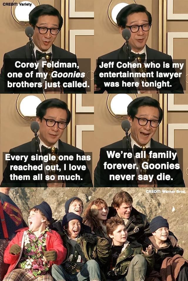 CoreyFeldman Jeff Cohn who is my one of my Goonies entertainment lawyer Every singleone hasfy Were all family reached out love forever Goonies them all so much never say die