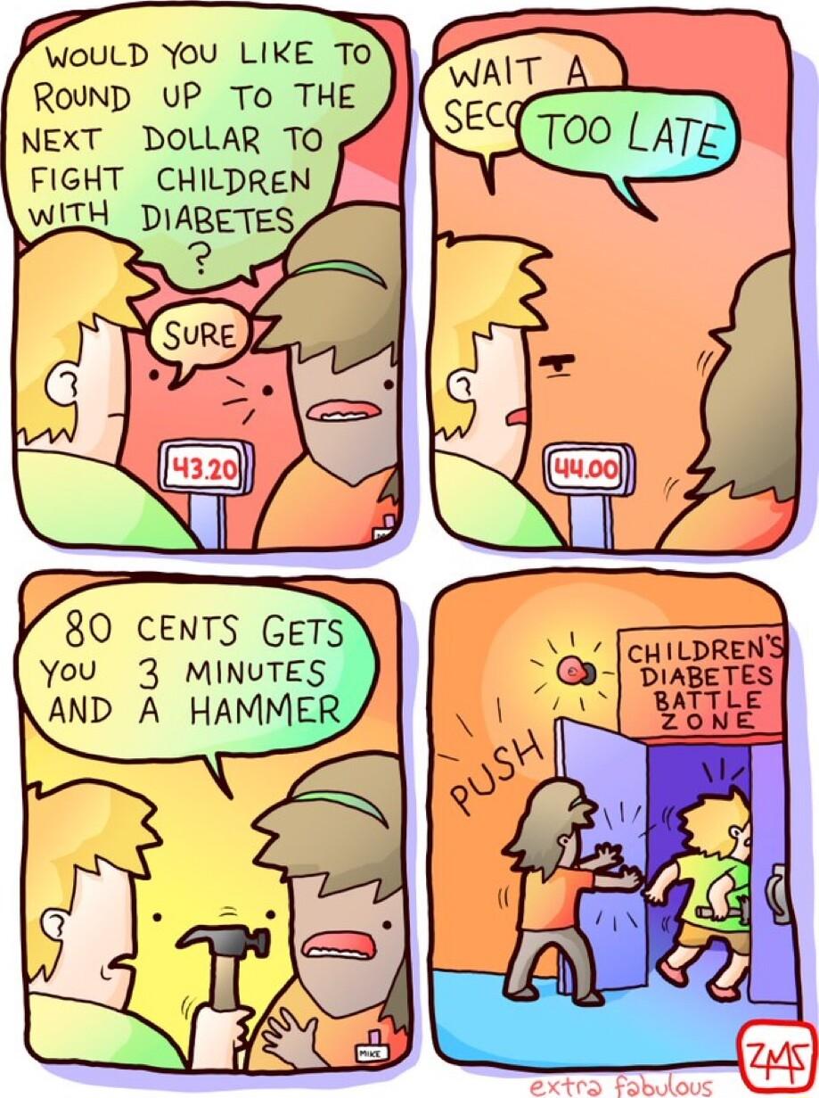 WouLD You LIKE ROUND UP To THE NEXT DOLLAR TO FIGHT CHILDREN WITH D 80 CENTS GETS You 3 MINUTES AND A HAMMER