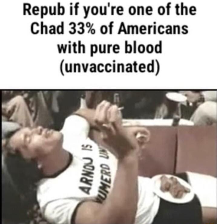 Repub if youre one of the Chad 33 of Americans with pure blood unvaccinated