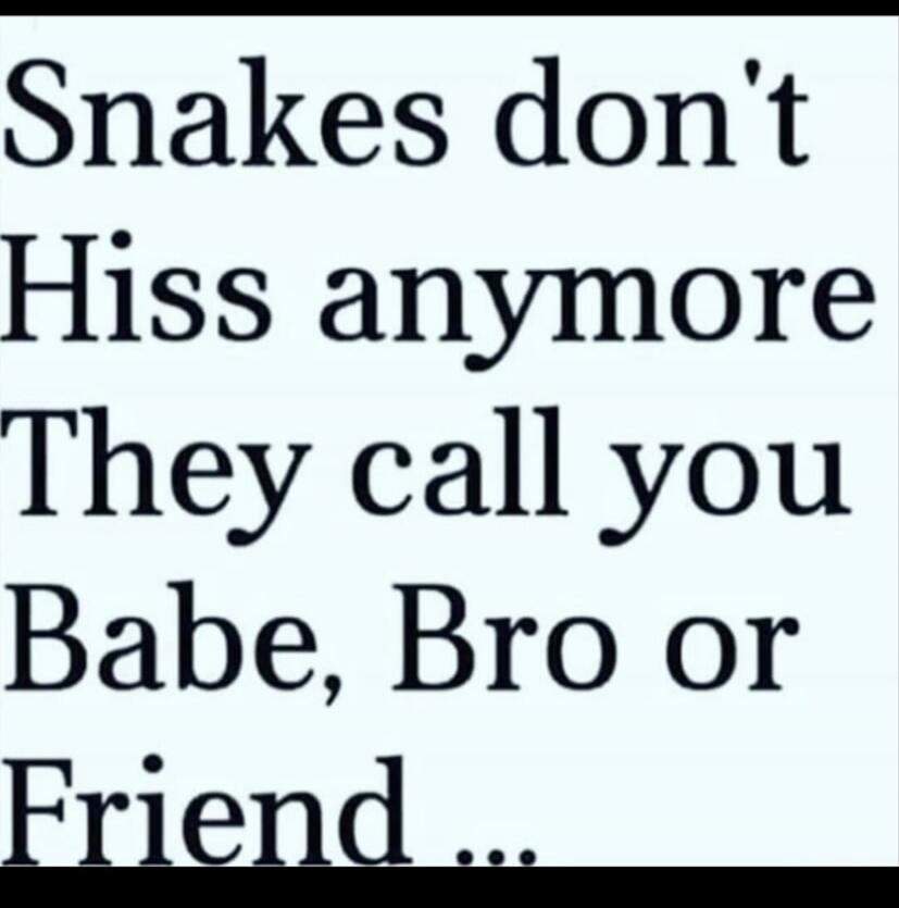 Snakes don't Hiss anymore They call you Babe, Bro or Friend ...