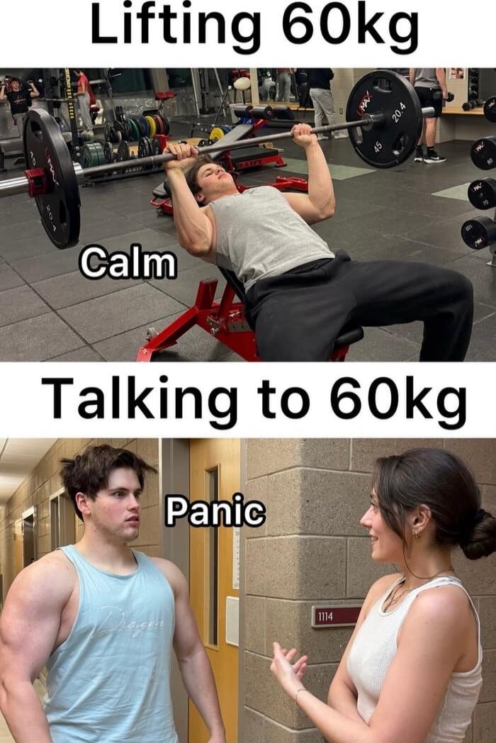 Lifting 60kg
Calm
Talking to 60kg
Panic