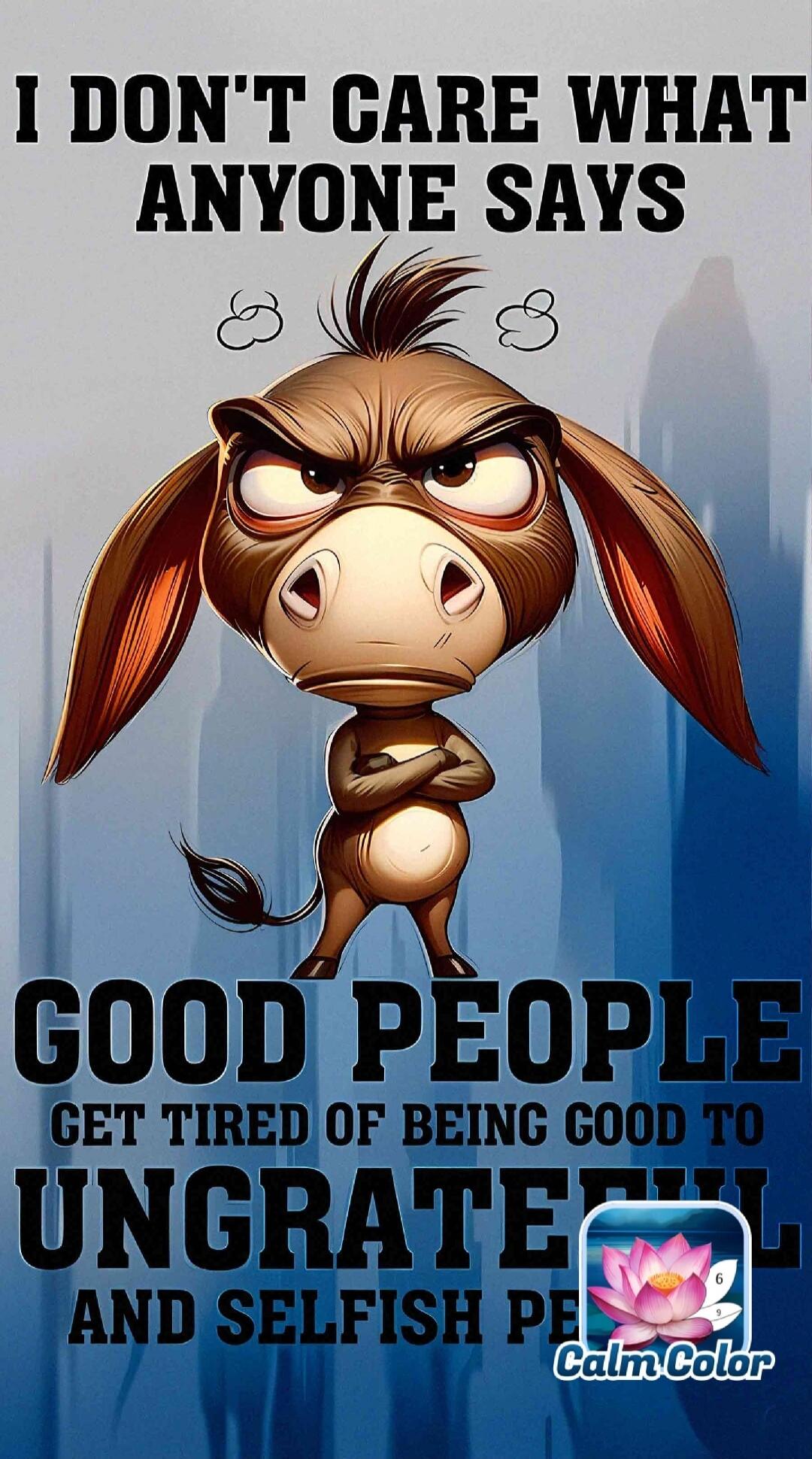 I DON'T CARE WHAT ANYONE SAYS GOOD PEOPLE GET TIRED OF BEING GOOD TO UNGRATEFUL AND SELFISH PEOPLE