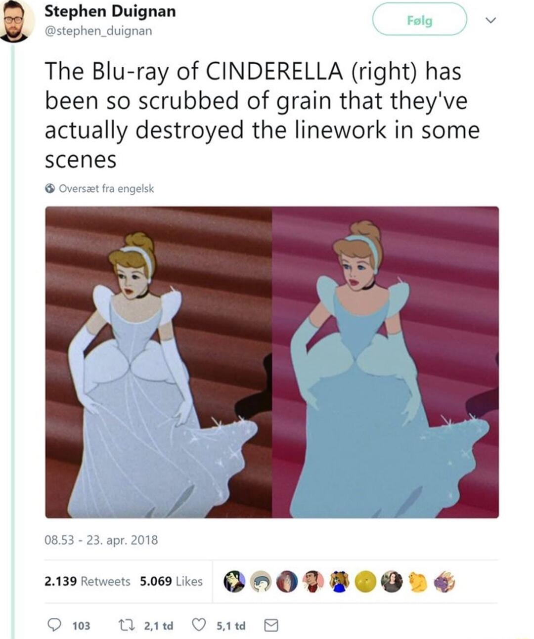 ot Stephen Duignan The Blu ray of CINDERELLA right has been so scrubbed of grain that theyve actually destroyed the linework in some scenes