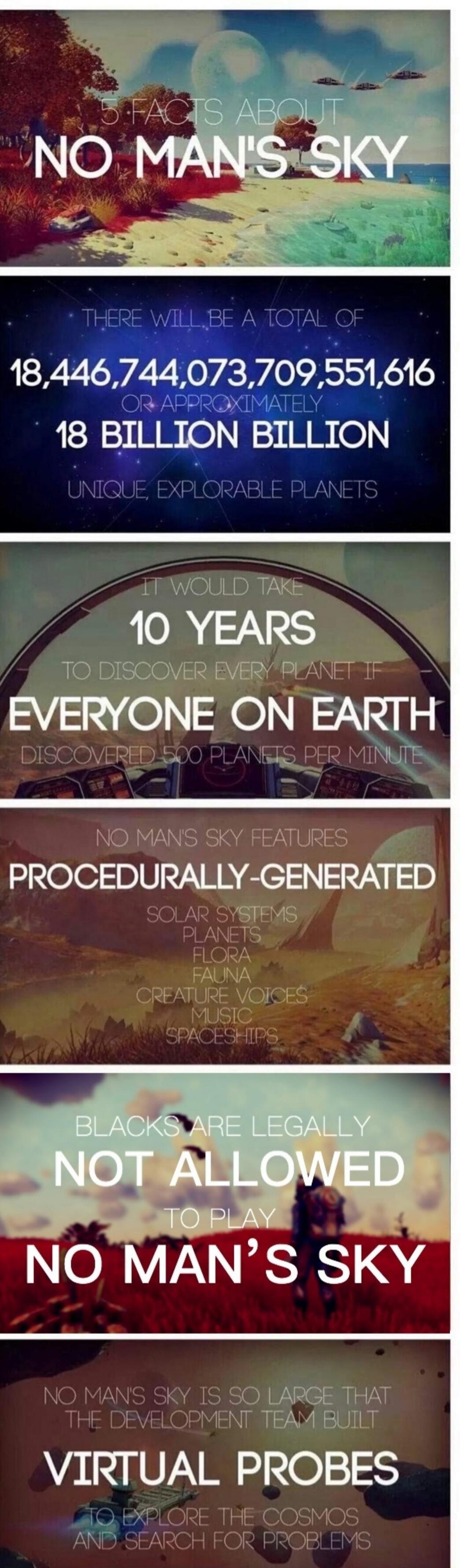 18446744073709551616 18 BILLION BILLION WOULD TAKE 10 YEARS 1O DISCOVER BVERYPFANET T EVERYONE ON EARTH NO MANS SKY FEATURES g8 PROCEDURALLY GENERATED SOLAR SYSIEMSY ANETS FLORA FAUNA CREATURE VOIGES o vsies s SO FOHIPS NO MAN S SKY INOANSES Asice 110 f MENT TEAA BUILT VIRTUAL PROBES