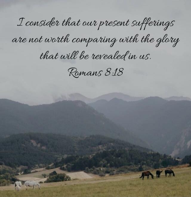 I consider that our present sufferings are not worth comparing with the glory that will be revealed in us. Romans 8:18