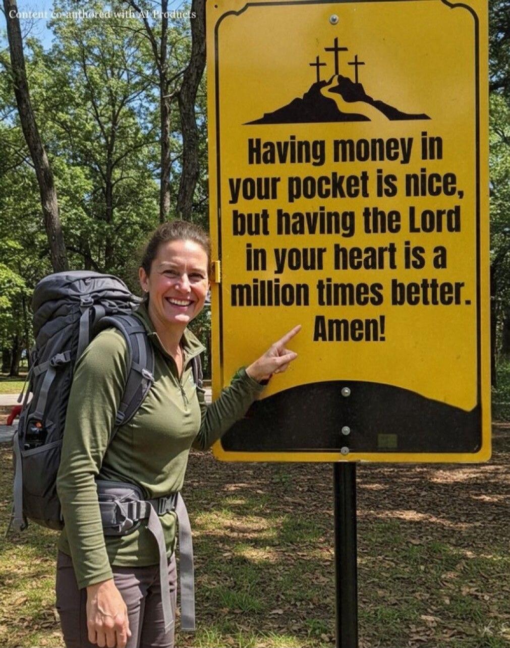 Having money in your pocket is nice, but having the Lord in your heart is a million times better. Amen!