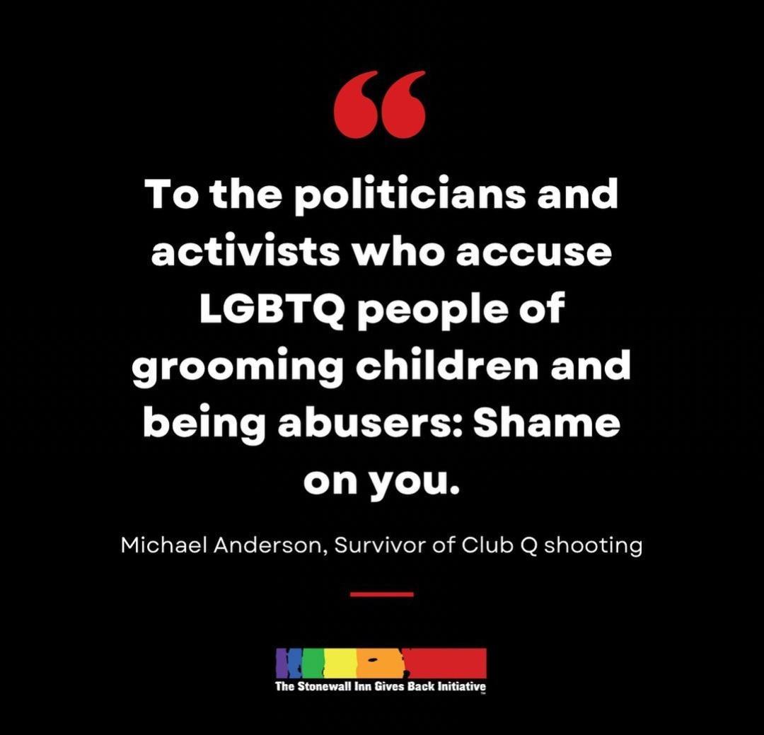 AR LET LINEL BT activists who accuse Xci3 Lo LY T Y1 grooming children and T TRV BT 1Y on you Michael Anderson Survivor of Club Q shooting