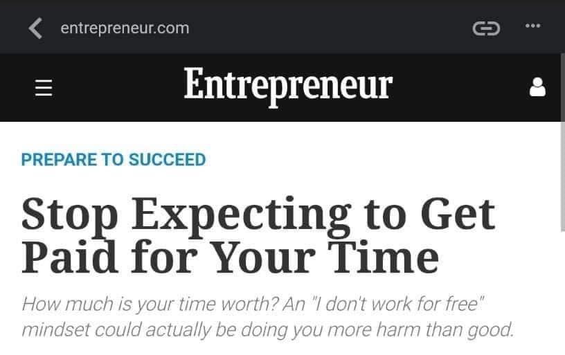 entrepreneurcom Entrepreneur PREPARE TO SUCCEED Stop Expecting to Get Paid for Your Time HOW