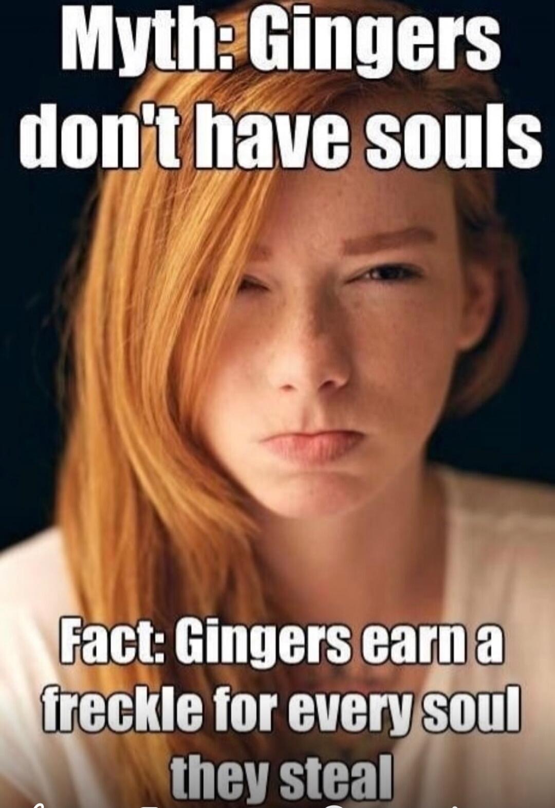Myth: Gingers don't have souls. Fact: Gingers earn a freckle for every soul they steal.