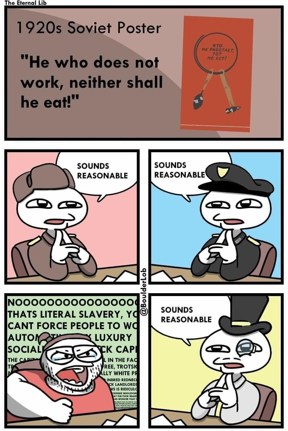 1920s Soviet Poster He who does not work neither shall he eat SOUNDS REASONABLE e