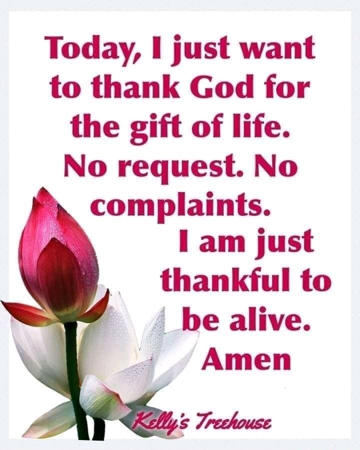 Today I just want to thank God for the gift of life No request No complaints I am just thankful to be alive