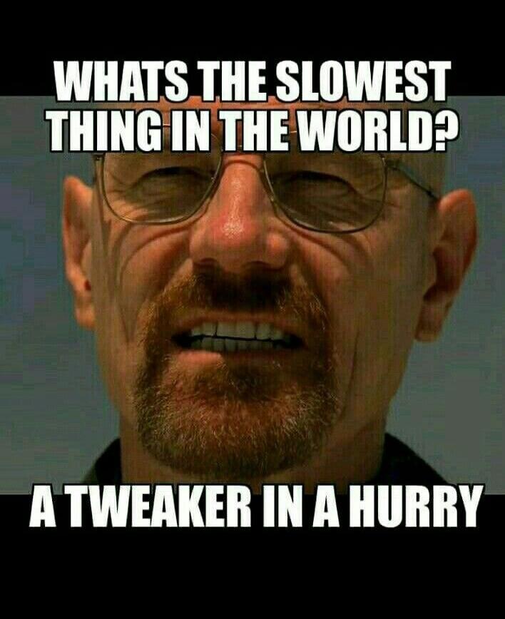 WHATS THE SLOWEST THING IN THE WORLD? A TWEAKER IN A HURRY