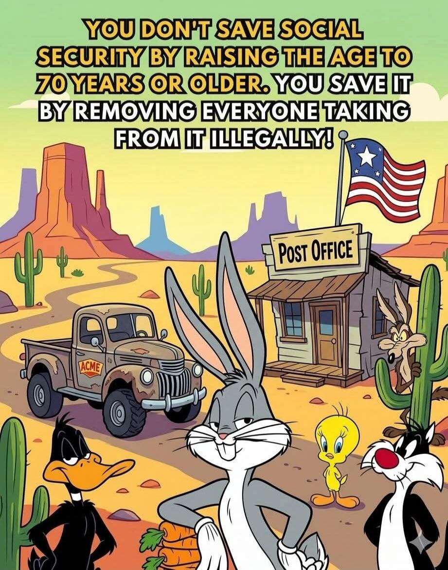 YOU DON'T SAVE SOCIAL SECURITY BY RAISING THE AGE TO 70 YEARS OR OLDER. YOU SAVE IT BY REMOVING EVERYONE TAKING FROM IT ILLEGALLY! Post Office ACME