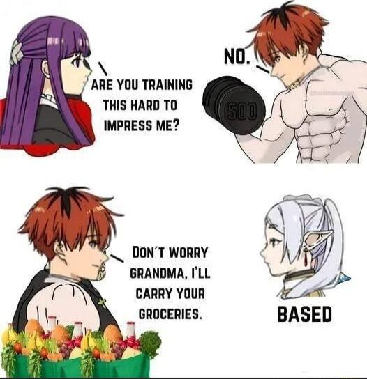 ARE YOU TRAINING THIS HARD TO IMPRESS ME DONT WoRRY o GRANDMA ILL 7T CARRY YOUR _ GROCERIES