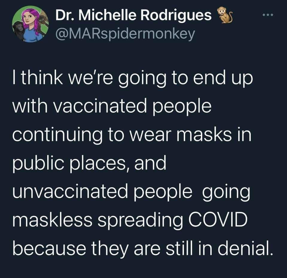 A Dr Michelle Rodrigues s Q MARspidermonkey Rl QWA ReloaloRteXTalo N0 with vaccinated people ool pltaVale RIRVEEIMER Rl olU oleReFelIS a0 VgYlelellg cTo elTol ol MeTo a0 NESESSES ol loale NOIGMVAID because they are still in denial