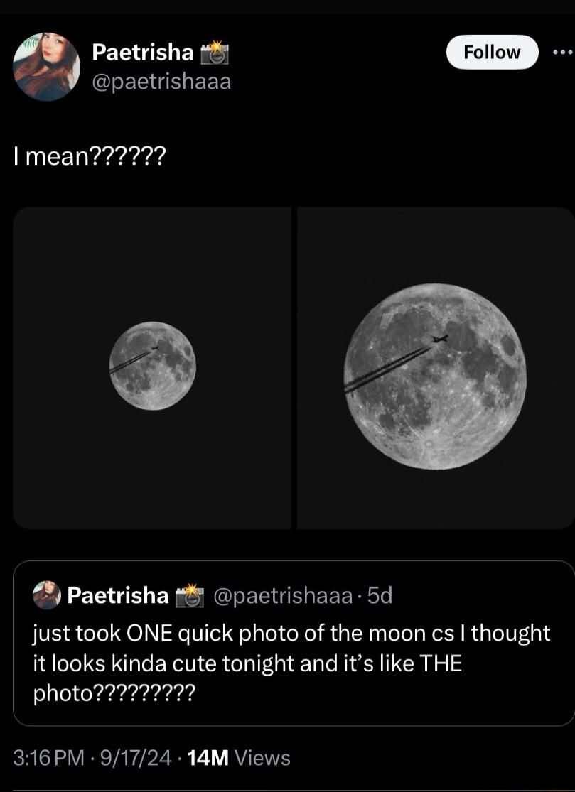 Paetrisha t EEEGEGERE I mean Paetrisha paetrishaaa 5d just took ONE quick photo of the moon cs thought it looks kinda cute tonight and its like THE 316PM 91724 14M Views