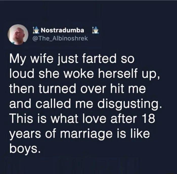I Nostradumba The_Albinoshrek Y WA R VE i Tg To lETo o0Te MY e SRVo CH 1LY V o B then turned over hit me 1ale Wot 1To M a g lNo Te FEYtalo This is what love after 18 years of marriage is like boys