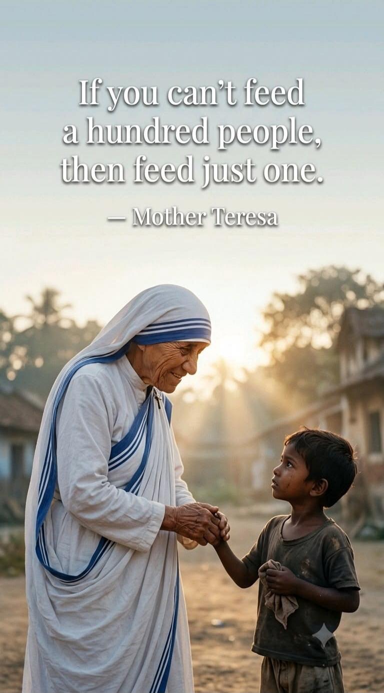 If you can't feed a hundred people, then feed just one. - Mother Teresa
