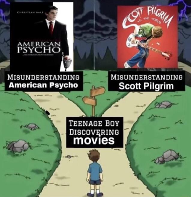 AMERICAN PSYCHO i MISUNDERSTANDING MISUNDERSTANDING LU CLEEU R T Scott Pilgrim TEENAGE BOY DISCOVERING movies