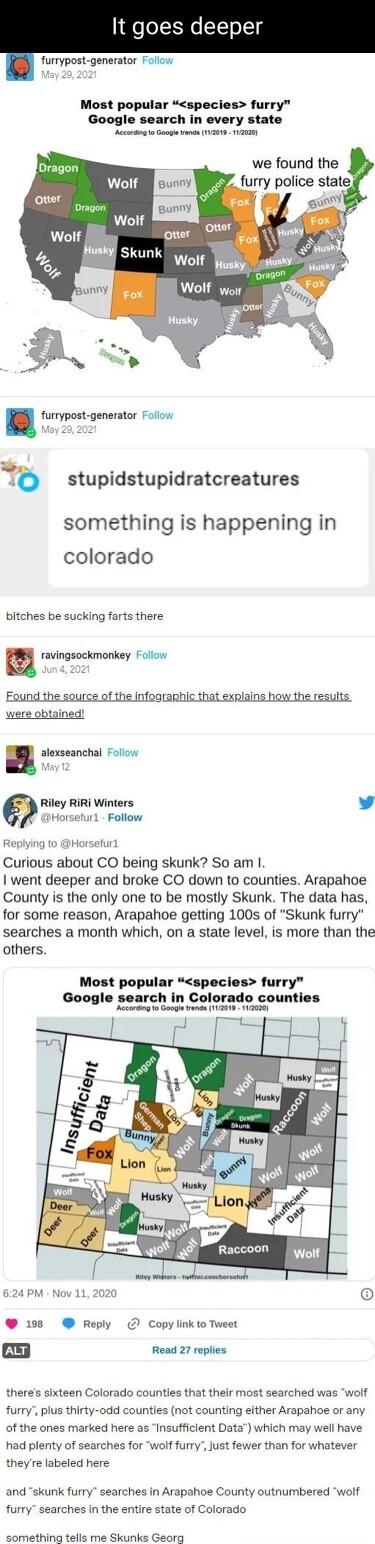 It goes deeper furrypost generator Follow Most popular species furry Google search in every state Ao 1o Googe weran 11207 2021 we found the Bunny Bunny furrypost generator Foliow b stupidstupidratcreatures something is happening in colorado bitches be sucking farts there a avingsockmonkey olov araphic that explains how the resuits were obtained alexseanchal Follow Riley RiRi Winters o Horsefur Fol