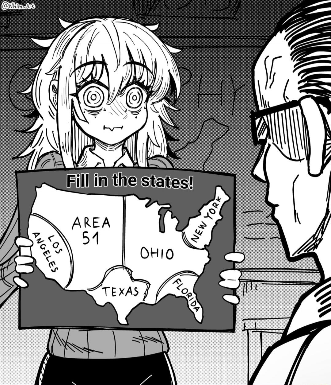 Fill in the states! Los Angeles, Area 51, New York, Ohio, Texas, Florida