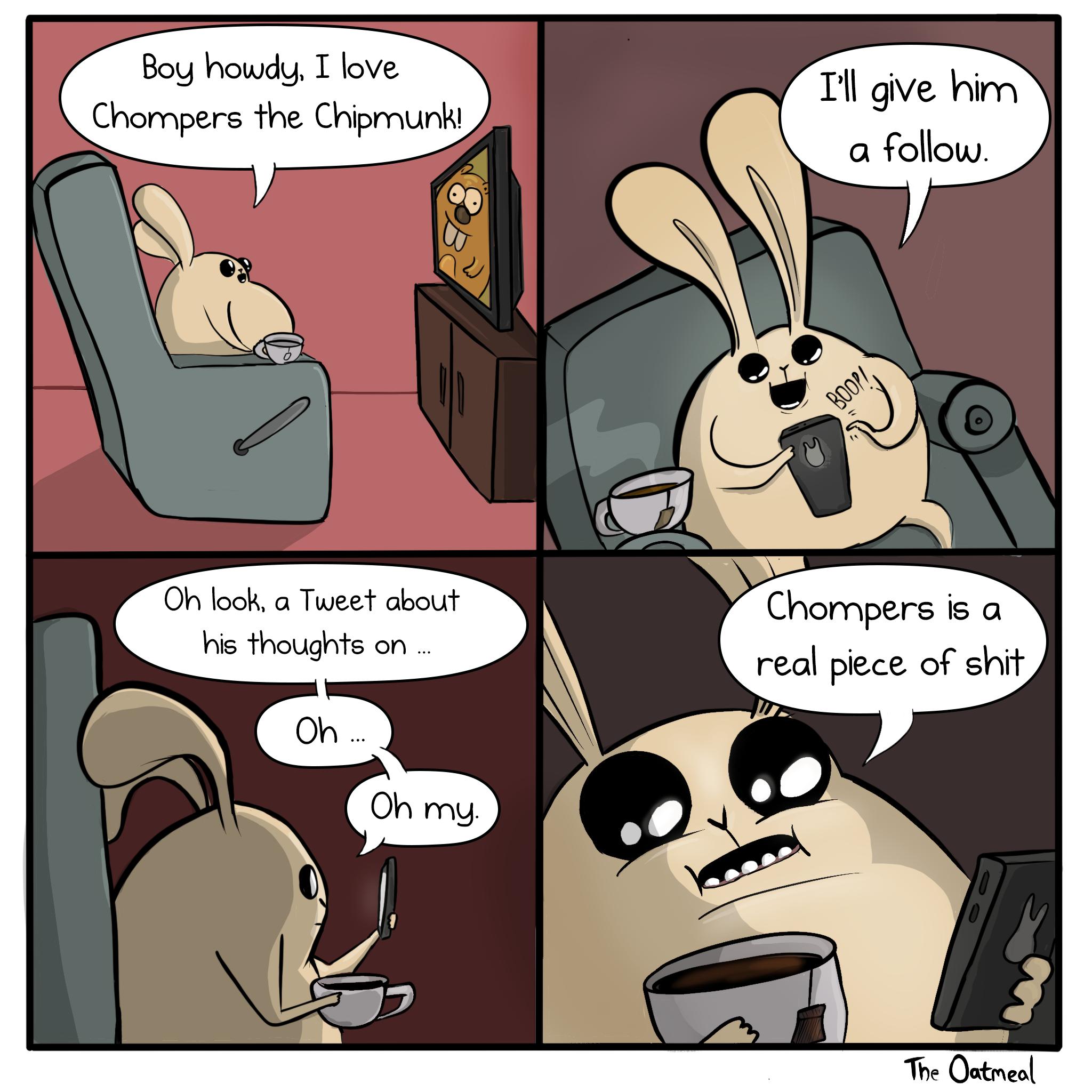 Boy howdy I love Ill give him Chompers the Chipmunhi J Oh look a Tweet about D Chompers Is a his thoughts on real piece of shit The OutMeol