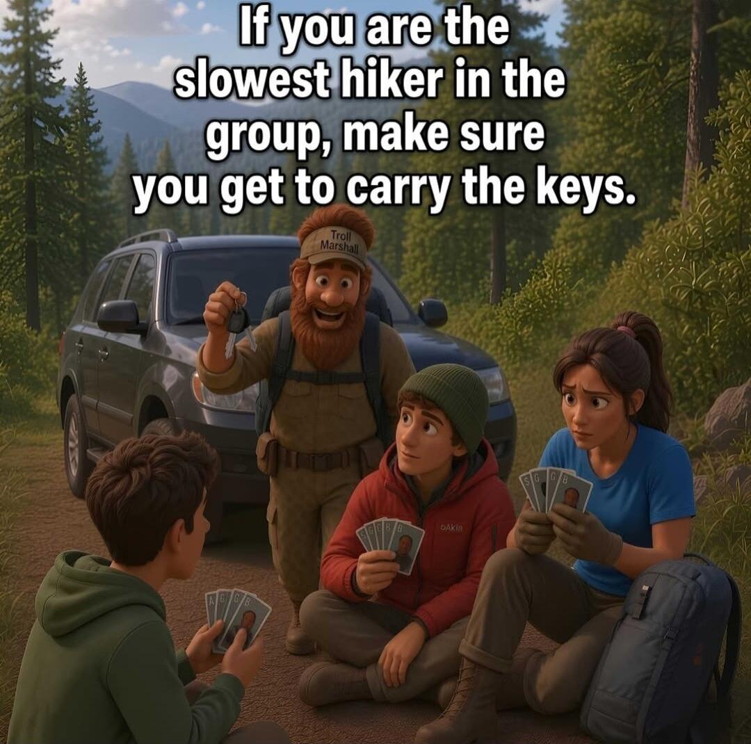 If you are the slowest hiker in the group, make sure you get to carry the keys.