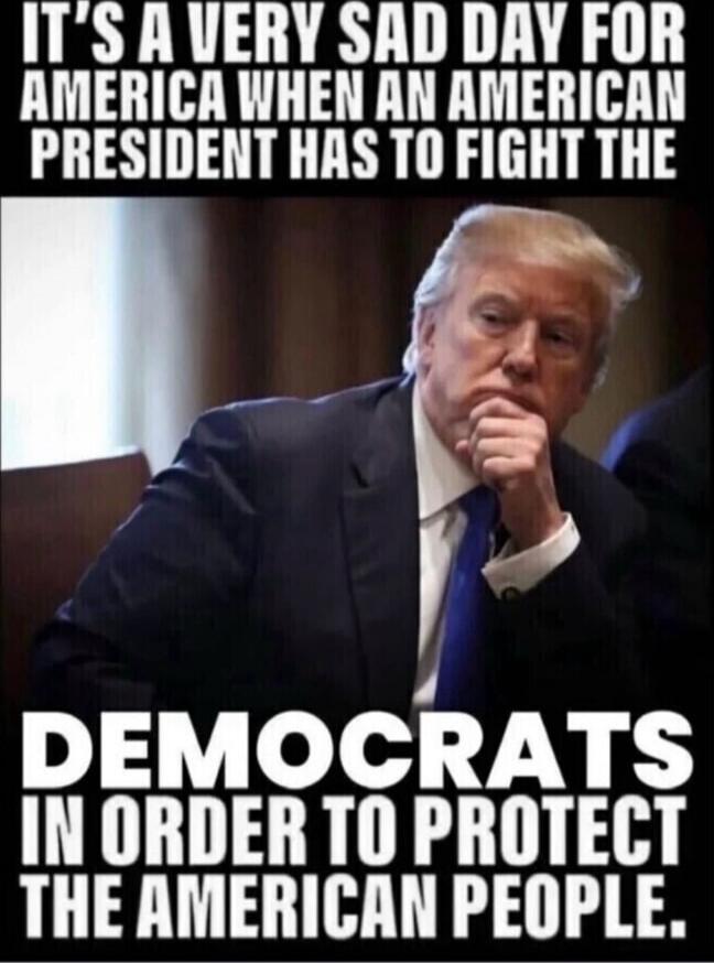 IT'S A VERY SAD DAY FOR AMERICA WHEN AN AMERICAN PRESIDENT HAS TO FIGHT THE DEMOCRATS IN ORDER TO PROTECT THE AMERICAN PEOPLE.