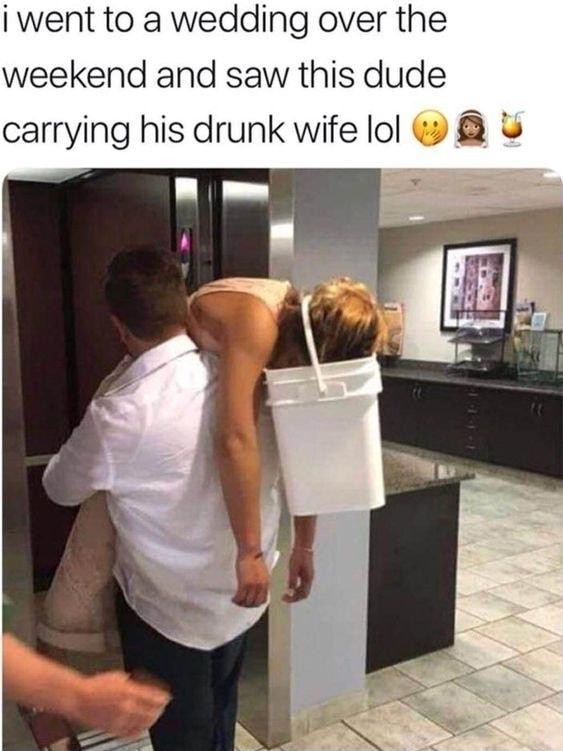 i went to a wedding over the weekend and saw this dude carrying his drunk wife lol