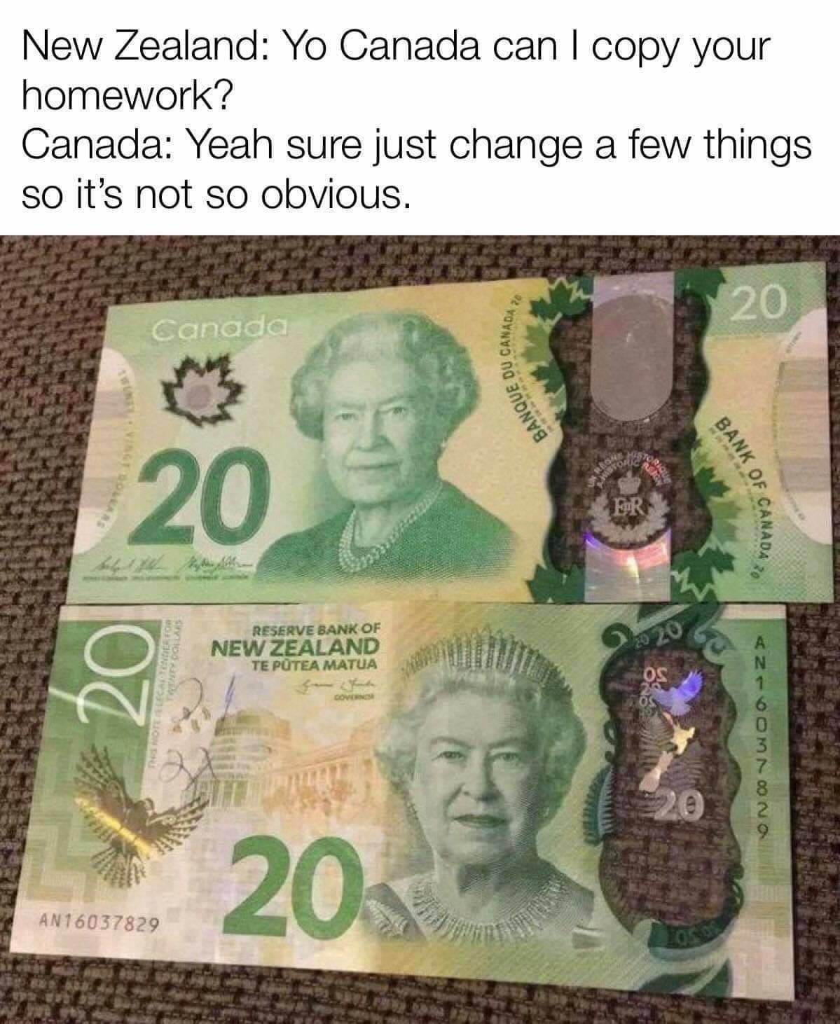 New Zealand Yo Canada can copy your homework Canada Yeah sure just change a few things S0 its not so obvious
