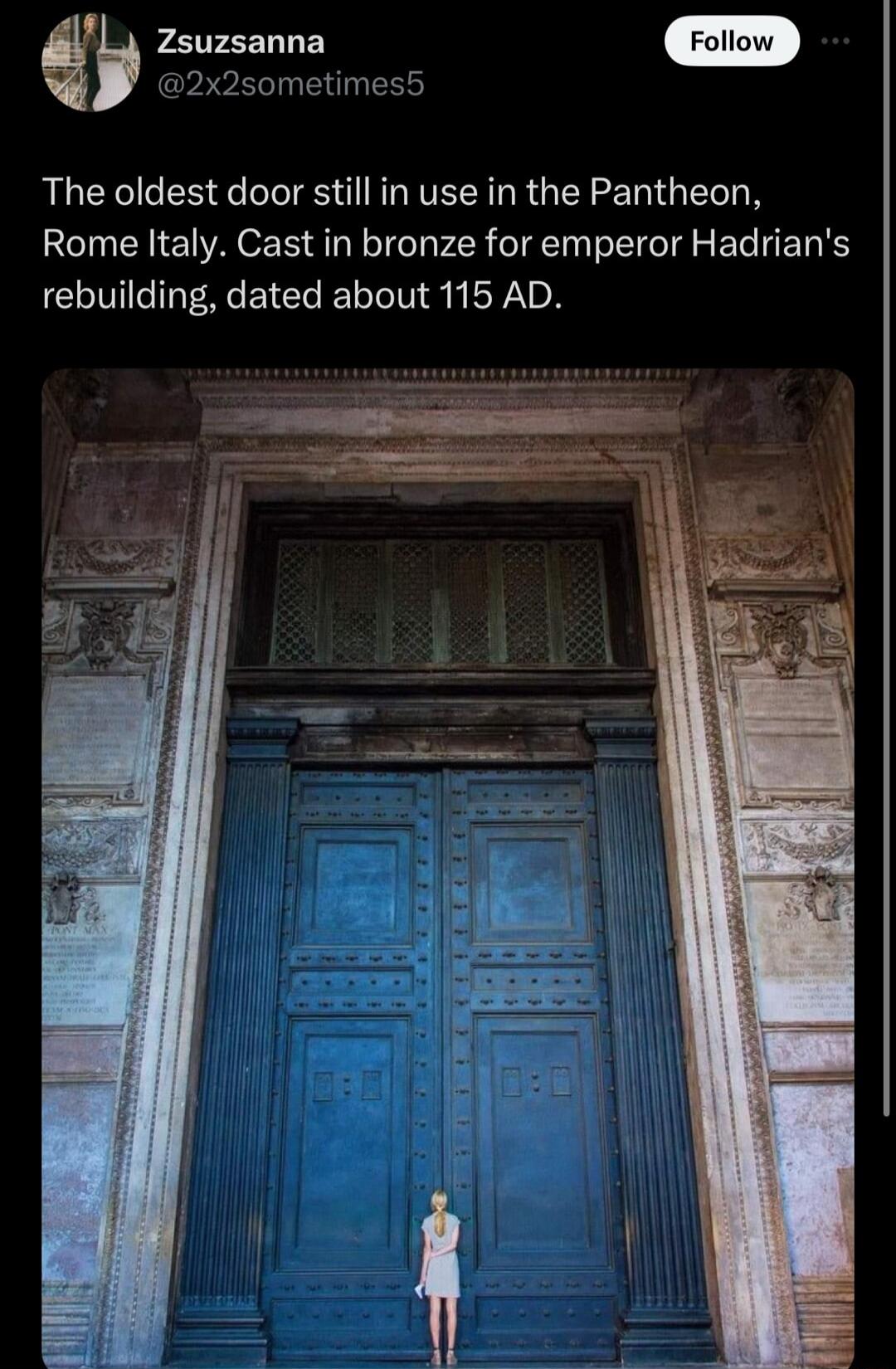 e Zsuzsanna 2x2sometimes5 The oldest door still in use in the Pantheon Rome Italy Cast in bronze for emperor Hadrians rebuilding dated about 115 AD