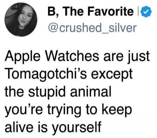Apple Watches are just Tomagotchi’s except the stupid animal you’re trying to keep alive is yourself