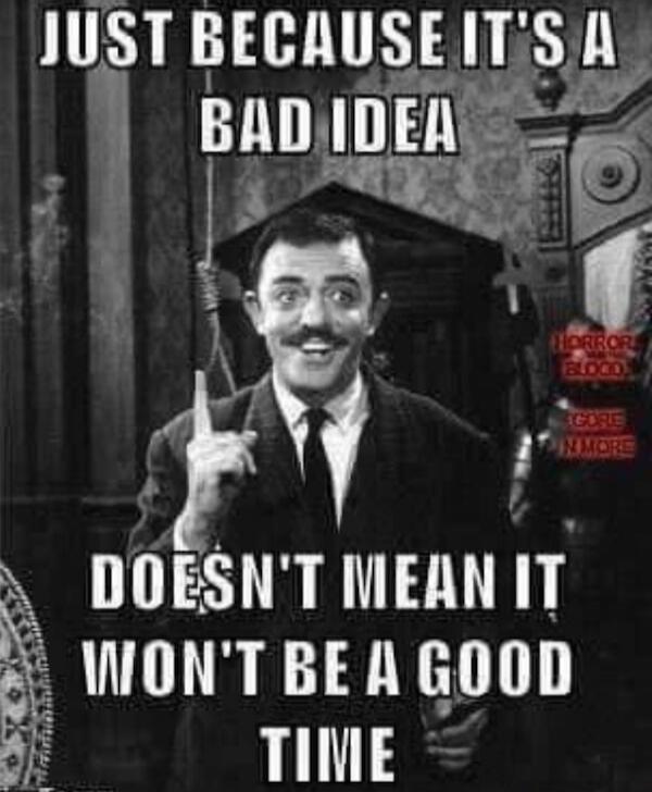 JUST BECAUSE IT'S A BAD IDEA DOESN'T MEAN IT WON'T BE A GOOD TIME