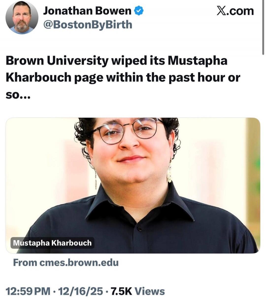 Brown University wiped its Mustapha Kharbouch page within the past hour or so...
