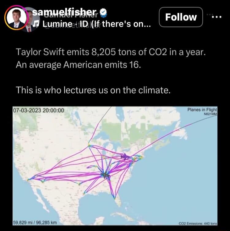 muelfisher Follow Lumine 1D If theres on Taylor Swift emits 8205 tons of CO2 in a year PG VEIECRN G EUCER TR RSV ECTEEVER L RGENCTL EICY