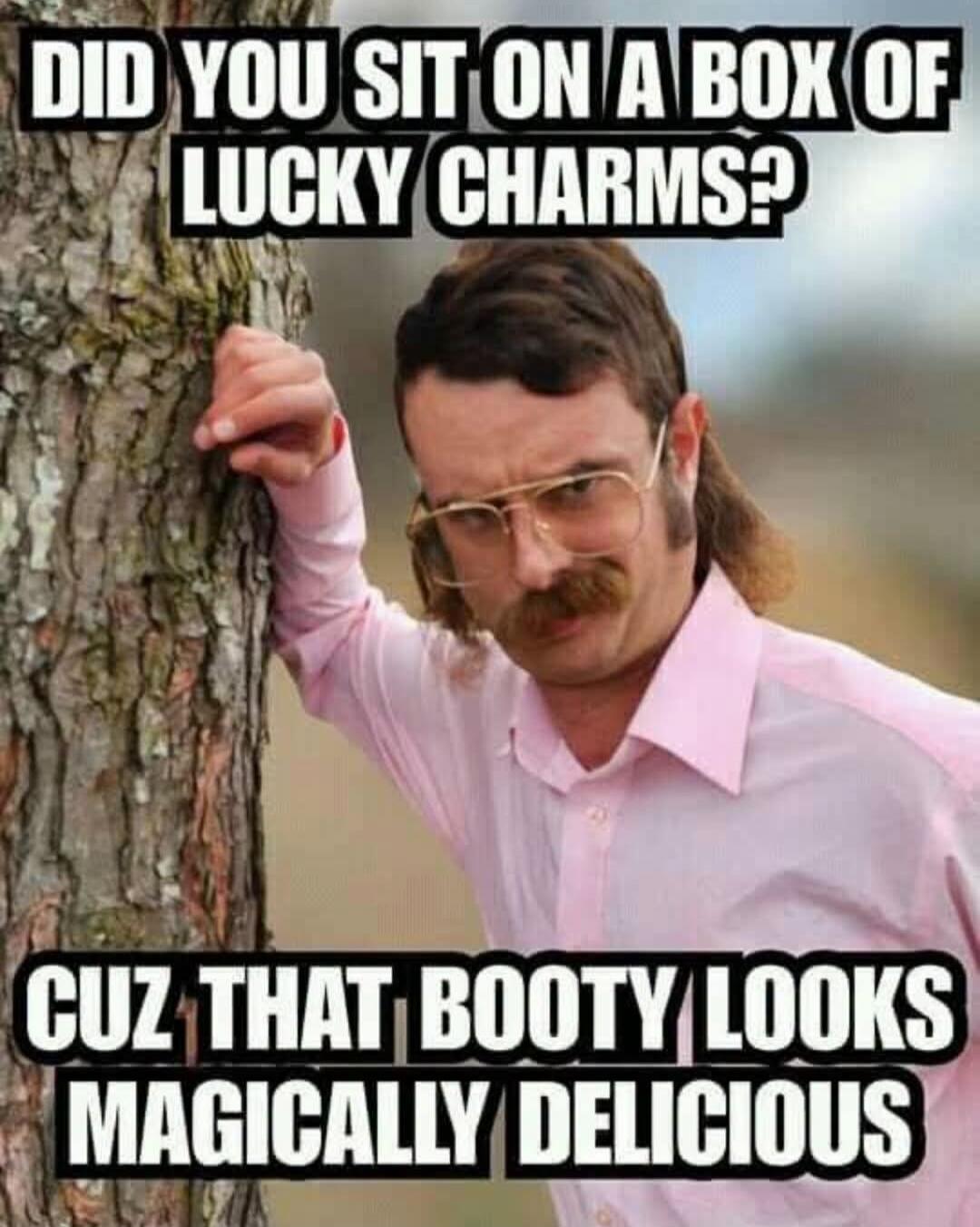 DID YOU SIT ON A BOX OF LUCKY CHARMS? CUZ THAT BOOTY LOOKS MAGICALLY DELICIOUS