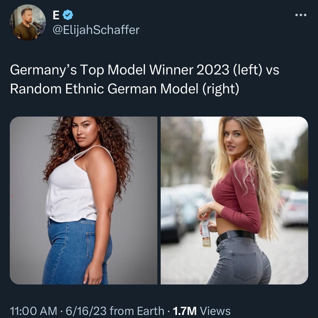 co o ElijahSchaffer Germanys Top Model Winner 2023 left vs Random Ethnic German Model right 1100 AM 61623 from Earth 17M Views