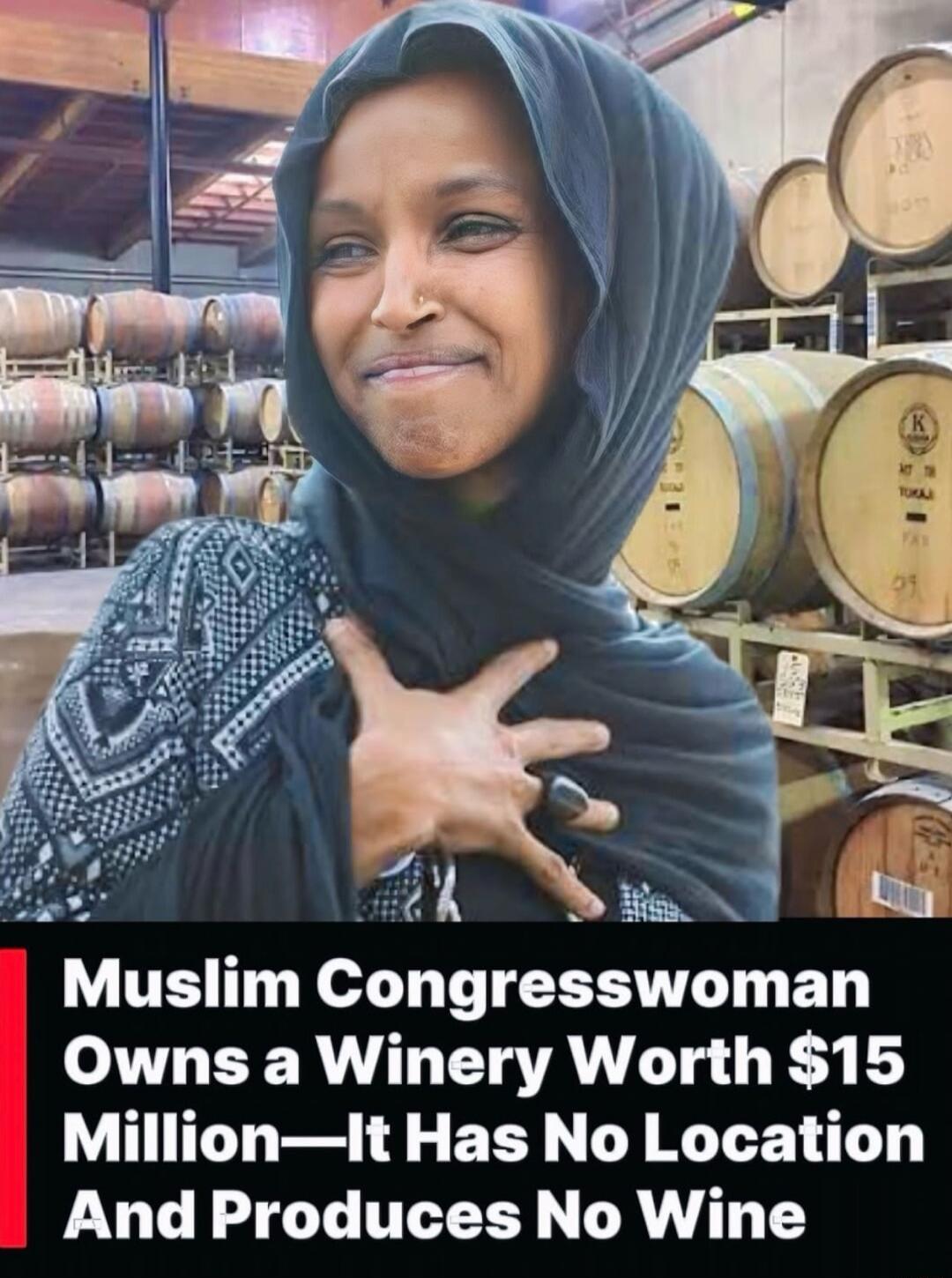 Muslim Congresswoman Owns a Winery Worth $15 Million—It Has No Location And Produces No Wine
Session ID: 1072552.