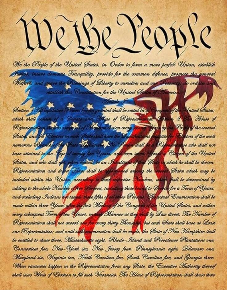 We the People
We the People of the United States, in Order to form a more perfect Union, establish Justice, insure domestic Tranquility, provide for the common defence, promote the general Welfare, and secure the Blessings of Liberty to ourselves and our Posterity, do ordain and establish this Constitution for the United States of America.
