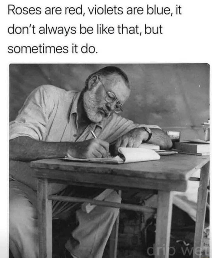 Roses are red violets are blue it dont always be like that but sometimes it do