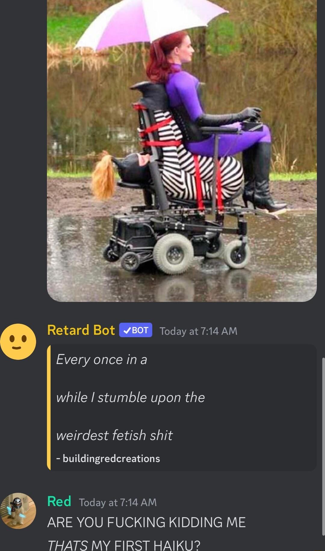 PN ard Bot B8N Today at 714 AM V Everyonce ina while stumble upon the weirdest fetish shit buildingredcreations Red Today at 714 AM LA el R Vel el on Nch Y3 THATS MY FIRST HAIKU