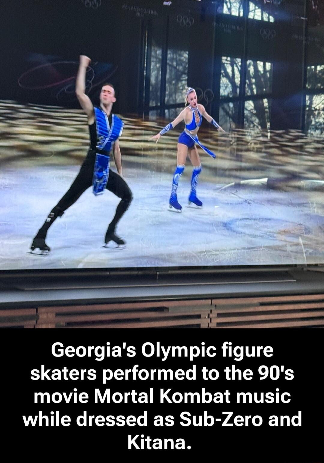 Georgia's Olympic figure skaters performed to the 90's movie Mortal Kombat music while dressed as Sub-Zero and Kitana.
Session ID: 1098167.