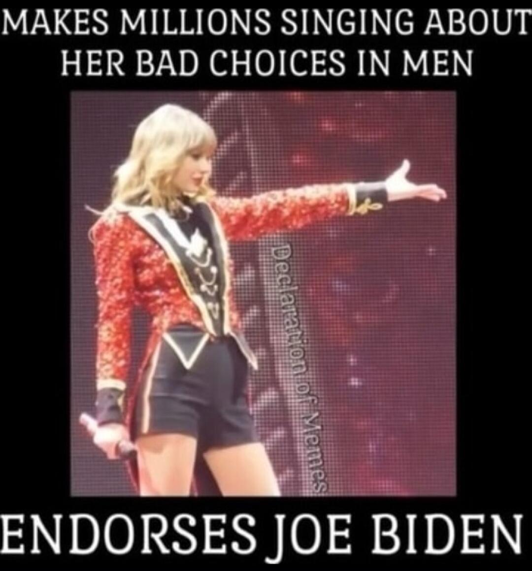 MAKES MILLIONS SINGING ABOUT HER BAD CHOICES IN MEN ENDORSES JOE BIDEN Declaration of Memes
