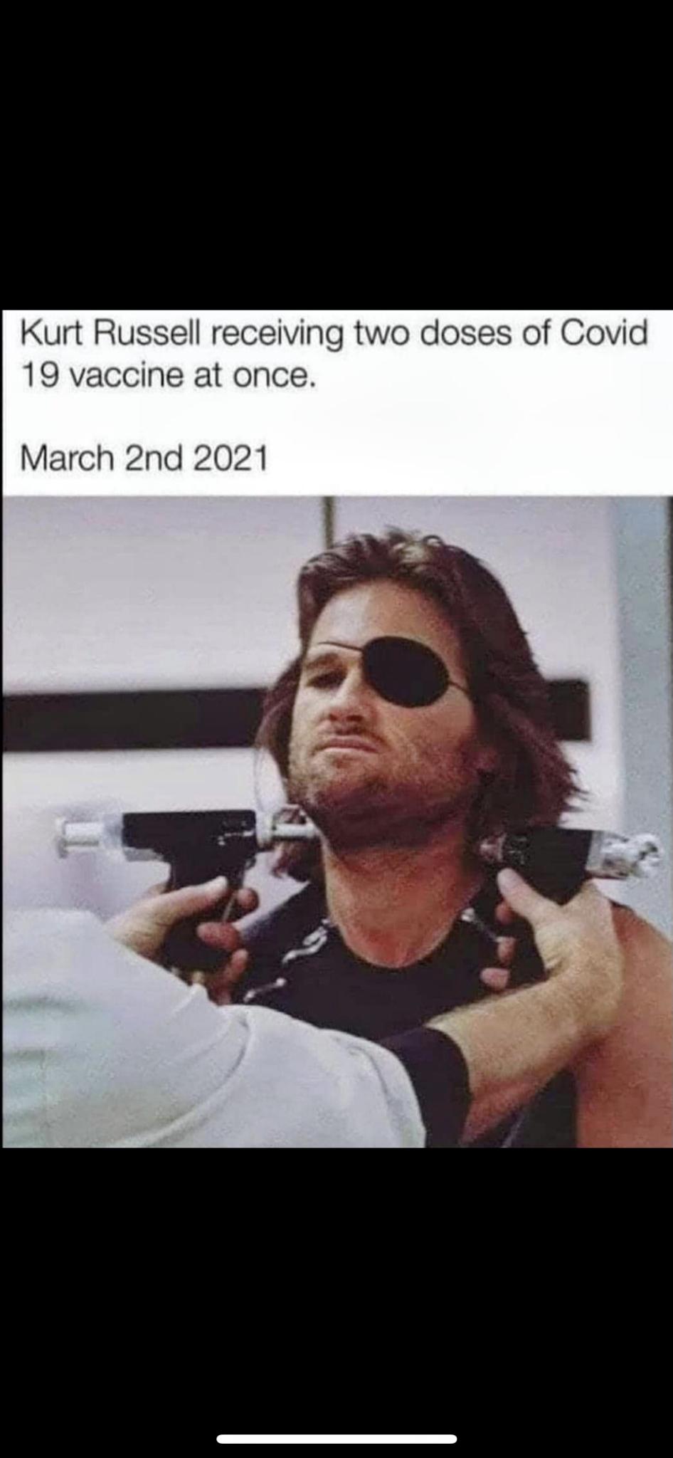 Kurt Russell receiving two doses of Covid 19 vaccine at once March 2nd 2021