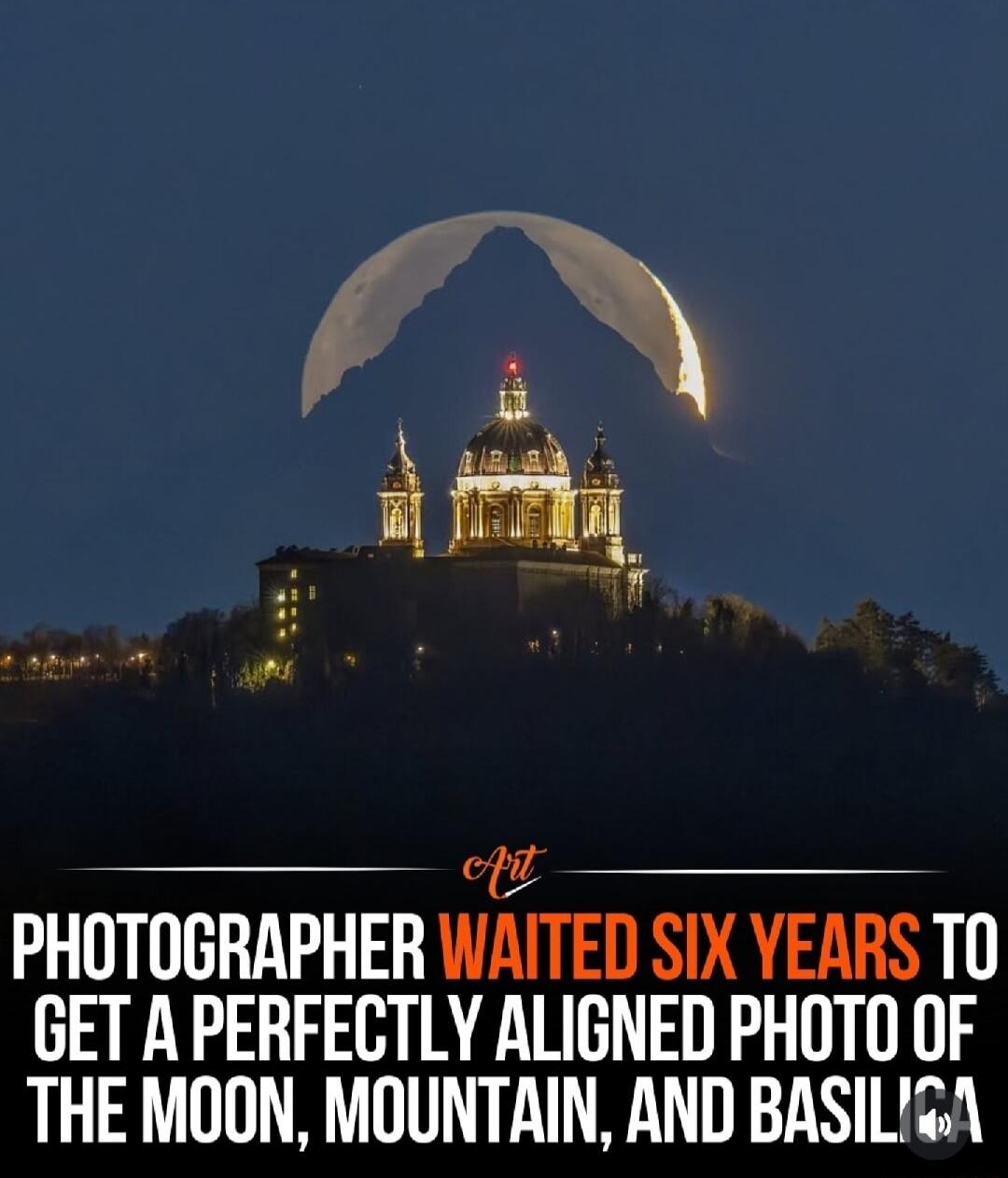 N e R s PHOTOGRAPHER WAITED SIX YEARS TO GET A PERFECTLY ALIGNED PHOTO OF THE MOON MOUNTAIN AND BASILIGA