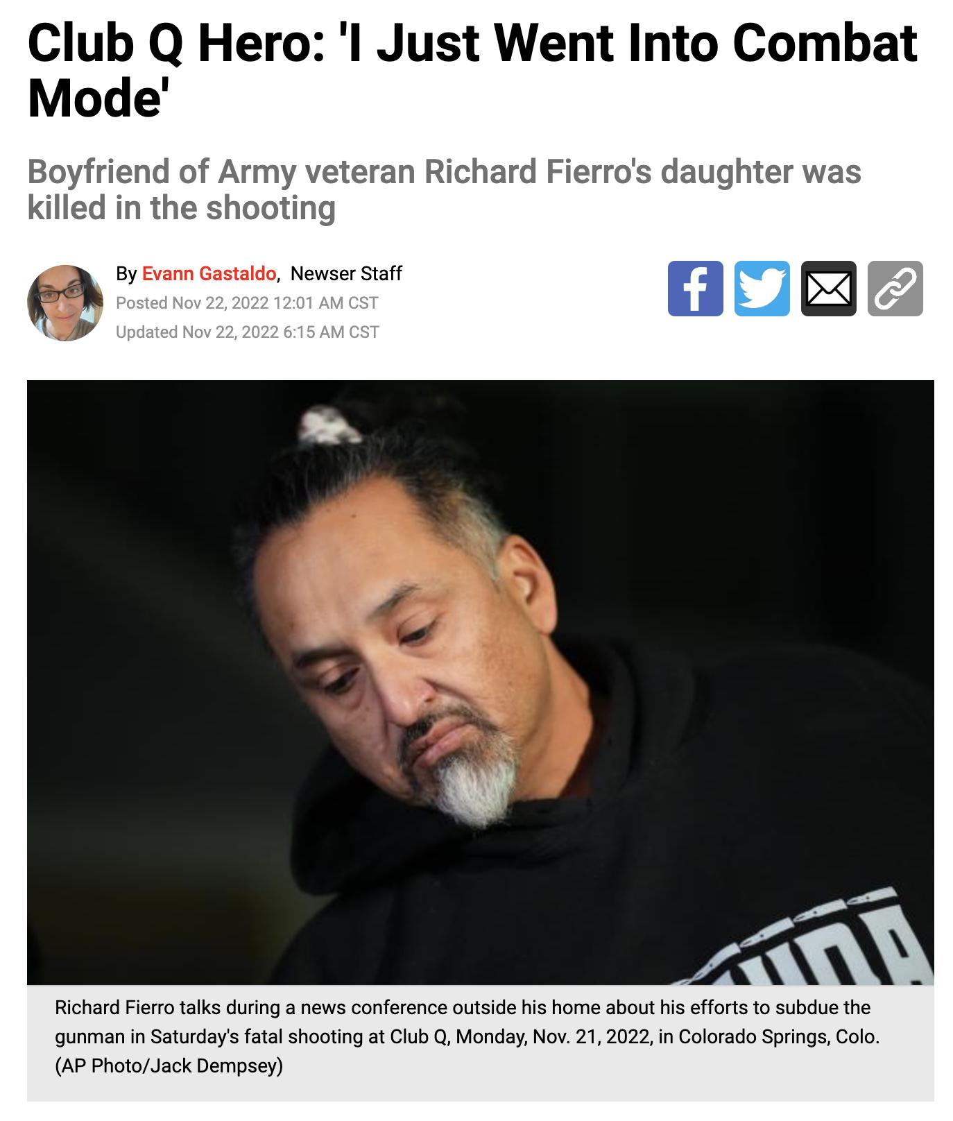 Club Q Hero l Just Went Into Combat Mode Boyfriend of Army veteran Richard Fierros daughter was killed in the shooting subde he unmen i Saturda atal colorsd ol 89 Proto e